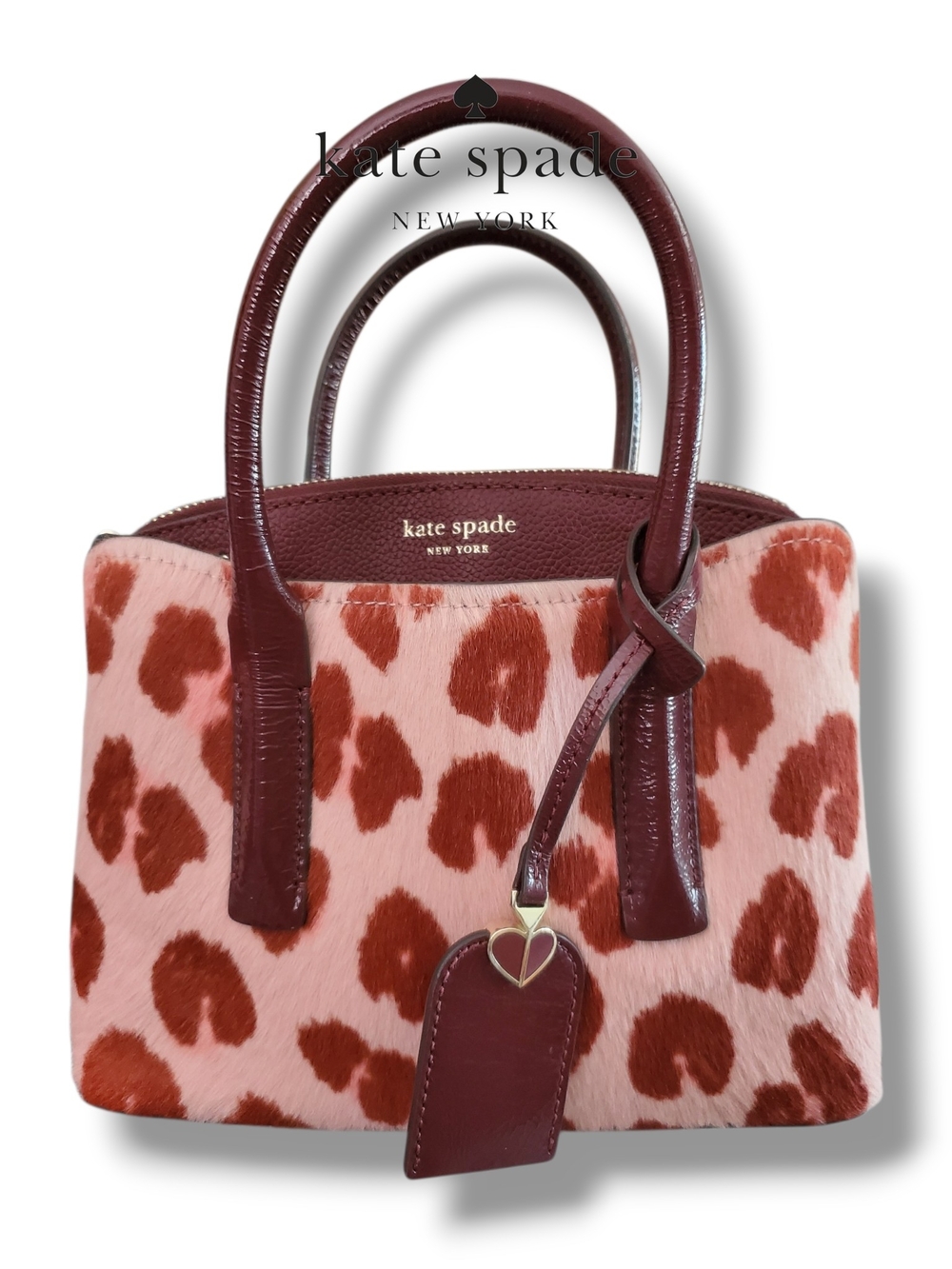 kate spade New York Margaux Pink and Burgundy Leopard Haircalf Mini Satchel